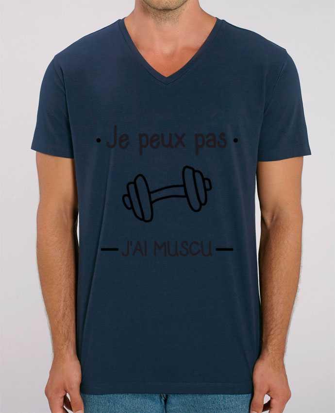 Men V-Neck T-shirt Stanley Presenter Je peux pas j'ai muscu, musculation by Benichan