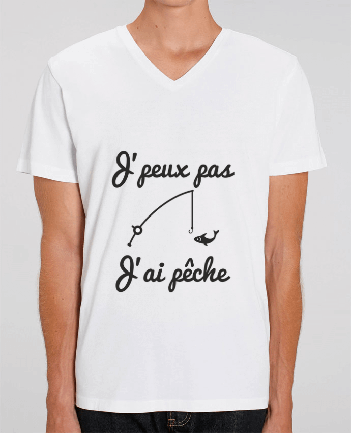 Men V-Neck T-shirt Stanley Presenter J'peux pas j'ai pêche,tee shirt pécheur,pêcheur by Benichan