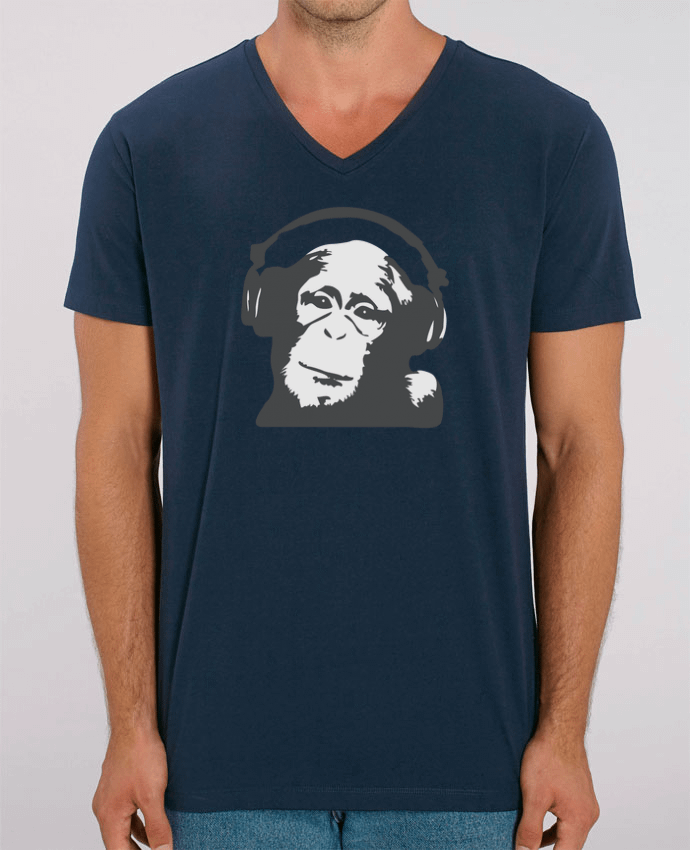 Men V-Neck T-shirt Stanley Presenter DJ monkey by justsayin