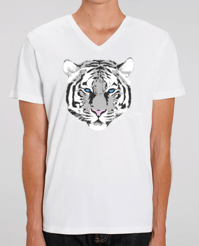 Men V-Neck T-shirt Stanley Presenter Tigre blanc by justsayin