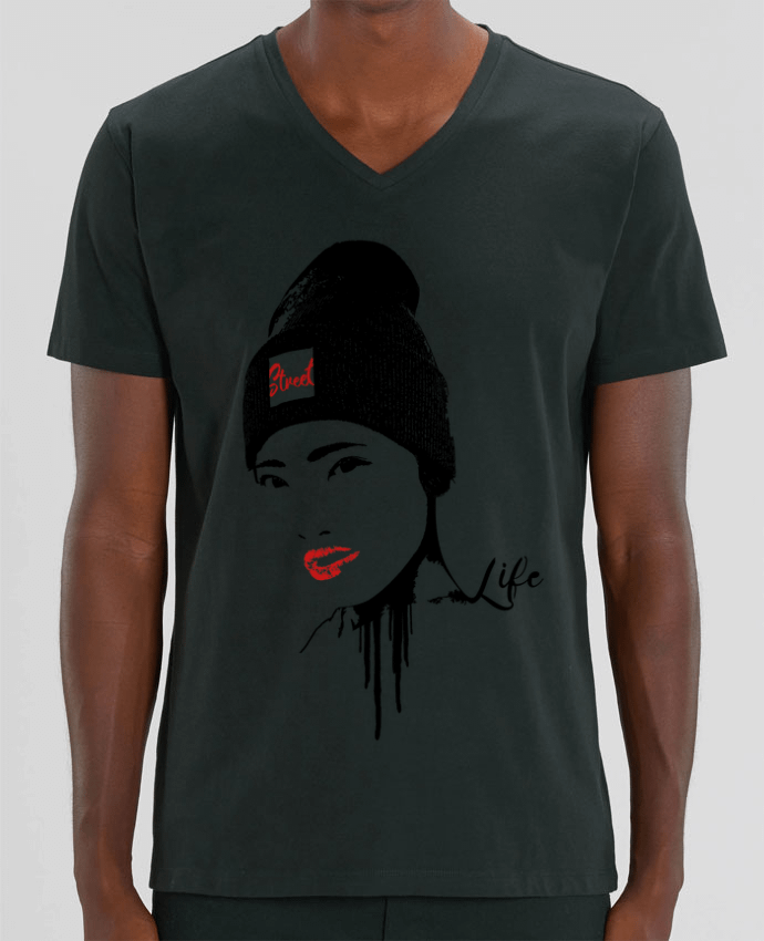 Men V-Neck T-shirt Stanley Presenter Geisha by Graff4Art