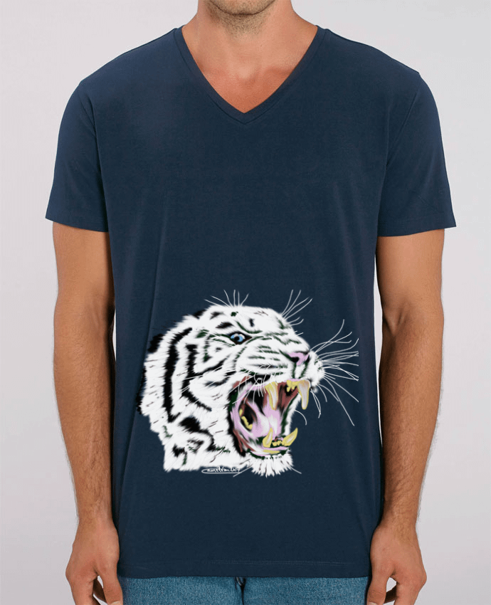 Camiseta Hombre Cuello V Stanley PRESENTER Tigre blanc rugissant por Cameleon