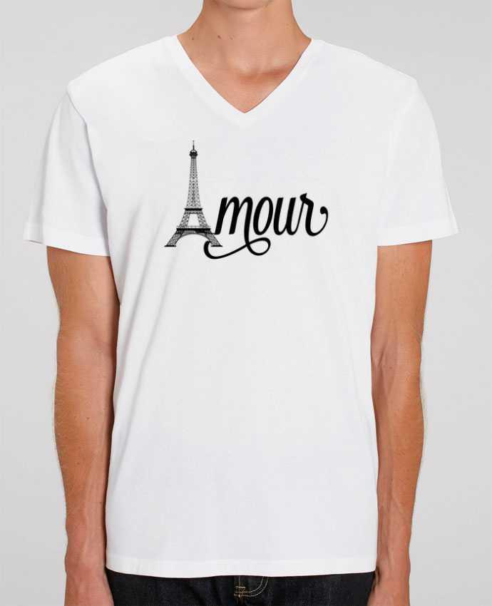 Tee Shirt Homme Col V Stanley PRESENTER Amour Tour Eiffel - Paris by justsayin