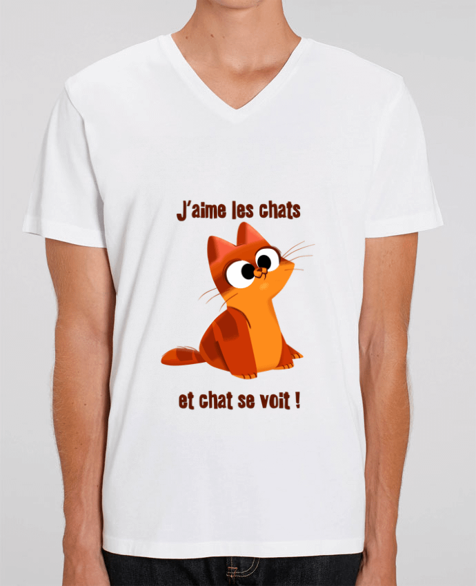 Tee Shirt Homme Col V Stanley PRESENTER Chaton by emotionstudio