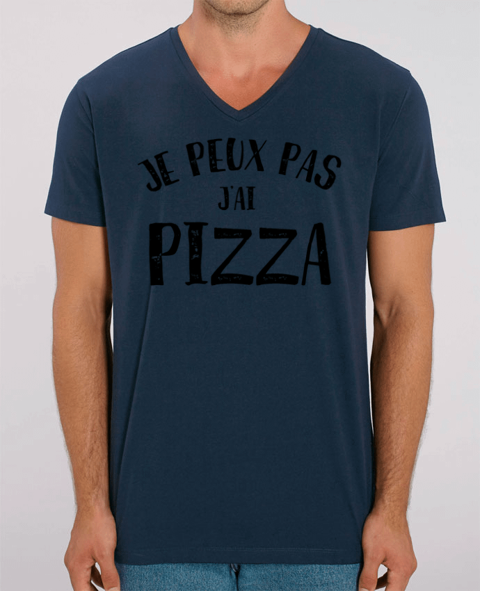 Men V-Neck T-shirt Stanley Presenter Je peux pas j'ai Pizza by L'Homme Sandwich