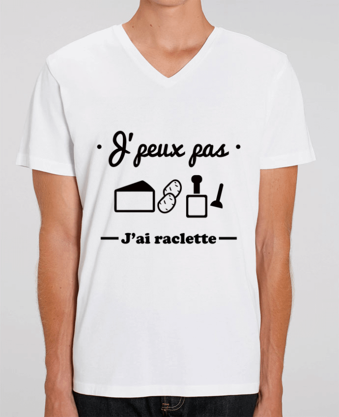 Men V-Neck T-shirt Stanley Presenter J'peux pas j'ai raclette by Benichan