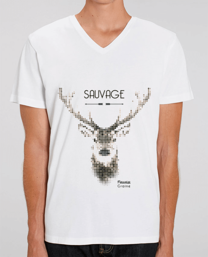 Camiseta Hombre Cuello V Stanley PRESENTER Tête de cerf sauvage por Mauvaise Graine