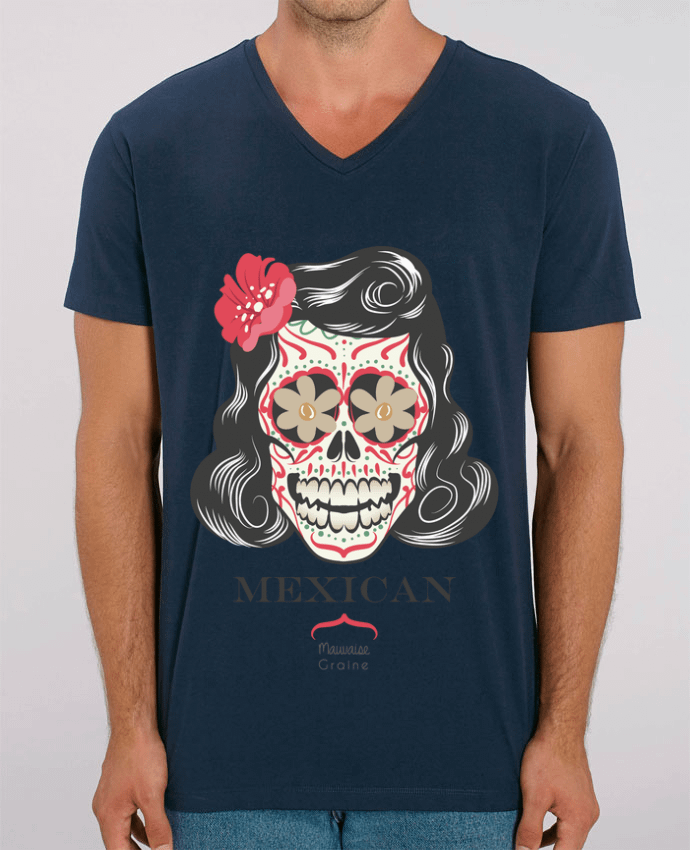 Tee Shirt Homme Col V Stanley PRESENTER Mexican crane by Mauvaise Graine