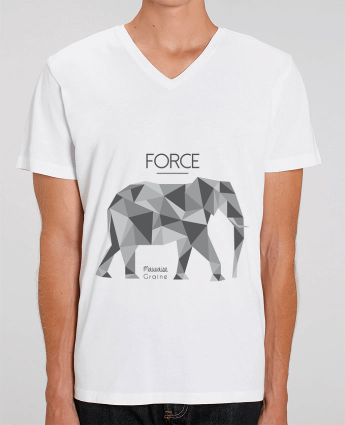 Tee Shirt Homme Col V Stanley PRESENTER Force elephant origami by Mauvaise Graine