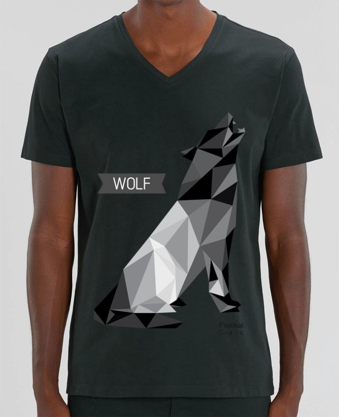 Tee Shirt Homme Col V Stanley PRESENTER WOLF Origami by Mauvaise Graine