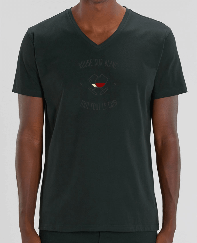 Men V-Neck T-shirt Stanley Presenter Rouge sur Blanc - Tout fout le Camp by AkenGraphics