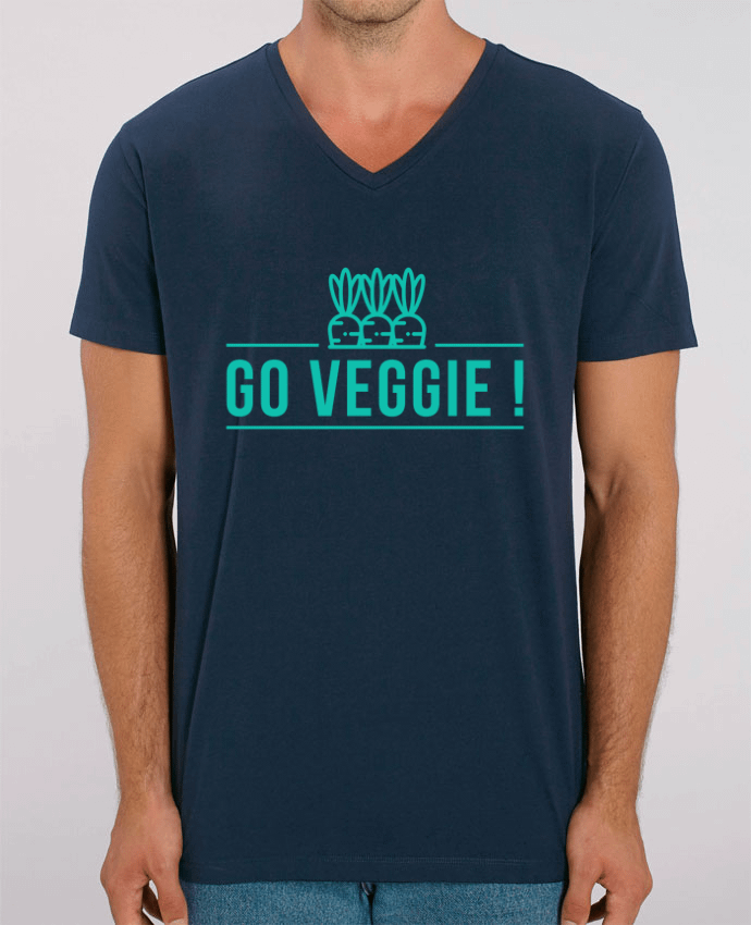 Men V-Neck T-shirt Stanley Presenter Go veggie ! by Folie douce