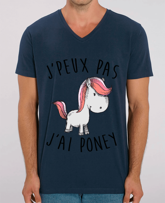 Tee Shirt Homme Col V Stanley PRESENTER Je peux pas j'ai poney by FRENCHUP-MAYO