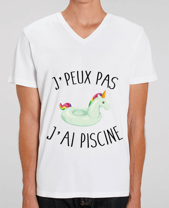 Tee Shirt Homme Col V Stanley PRESENTER Je peux pas j'ai piscine by FRENCHUP-MAYO