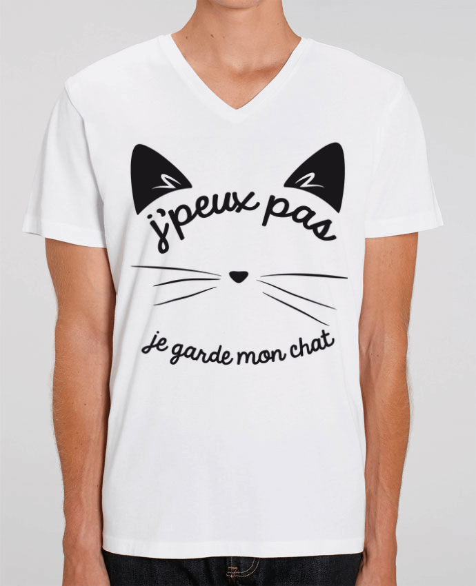 Tee Shirt Homme Col V Stanley PRESENTER Je peux pas je garde mon chat by FRENCHUP-MAYO