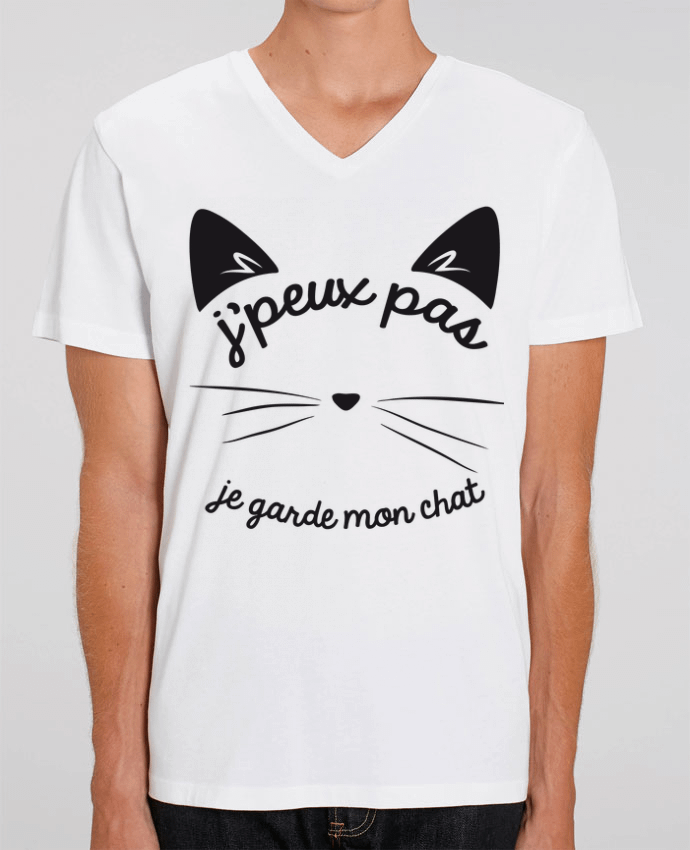 Men V-Neck T-shirt Stanley Presenter Je peux pas je garde mon chat by FRENCHUP-MAYO