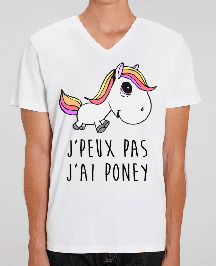 Tee Shirt Homme Col V Stanley PRESENTER Je peux pas j'ai poney by FRENCHUP-MAYO