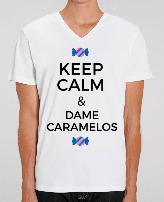 Men V-Neck T-shirt Stanley Presenter Keep Calm and Dame Caramelos by tunetoo