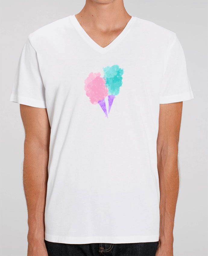 Men V-Neck T-shirt Stanley Presenter Watercolor Cotton Candy by PinkGlitter