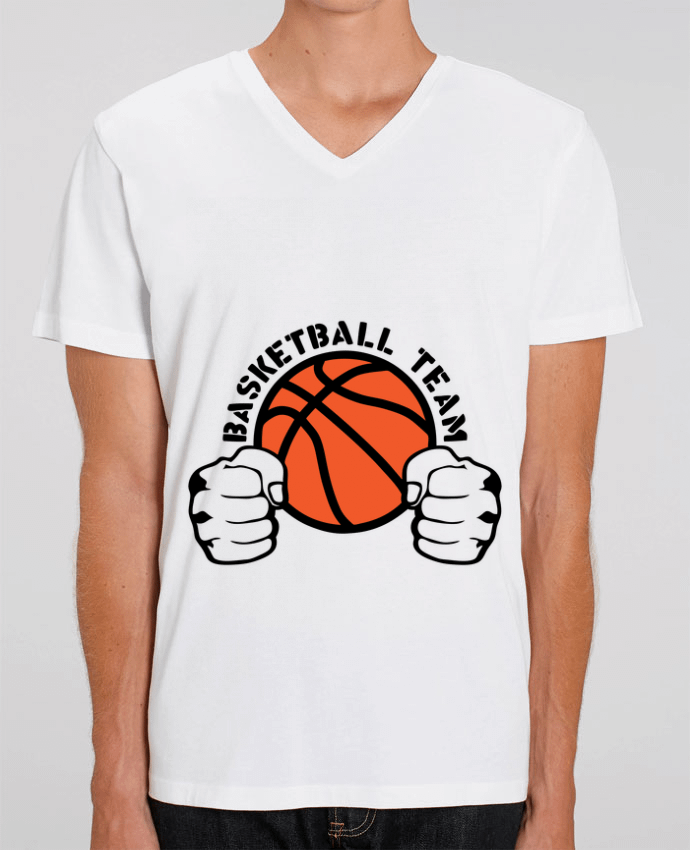 Tee Shirt Homme Col V Stanley PRESENTER basketball team poing ferme logo equipe by Achille