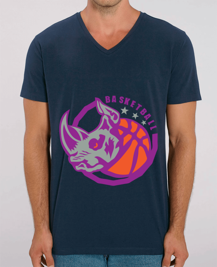 Tee Shirt Homme Col V Stanley PRESENTER basketball  rhinoceros logo sport club team by Achille