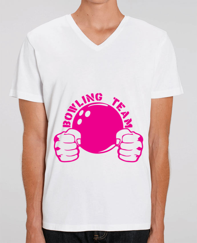 Men V-Neck T-shirt Stanley Presenter bowling team poing fermer logo club by Achille