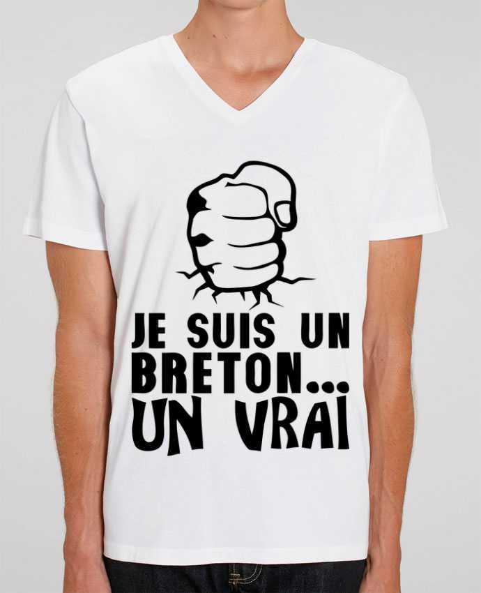 Camiseta Hombre Cuello V Stanley PRESENTER breton vrai veritable citation humour por Achille
