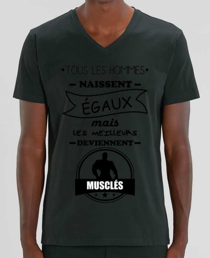 Men V-Neck T-shirt Stanley Presenter Tous les hommes naissent égaux mais les meilleurs deviennent musclés, musclé, musculat