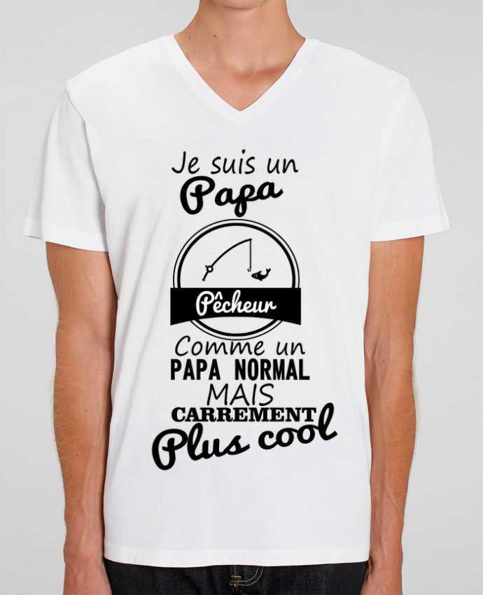 Men V-Neck T-shirt Stanley Presenter Je suis un papa pêcheur comme un papa normal mais carrément plus cool by Benichan