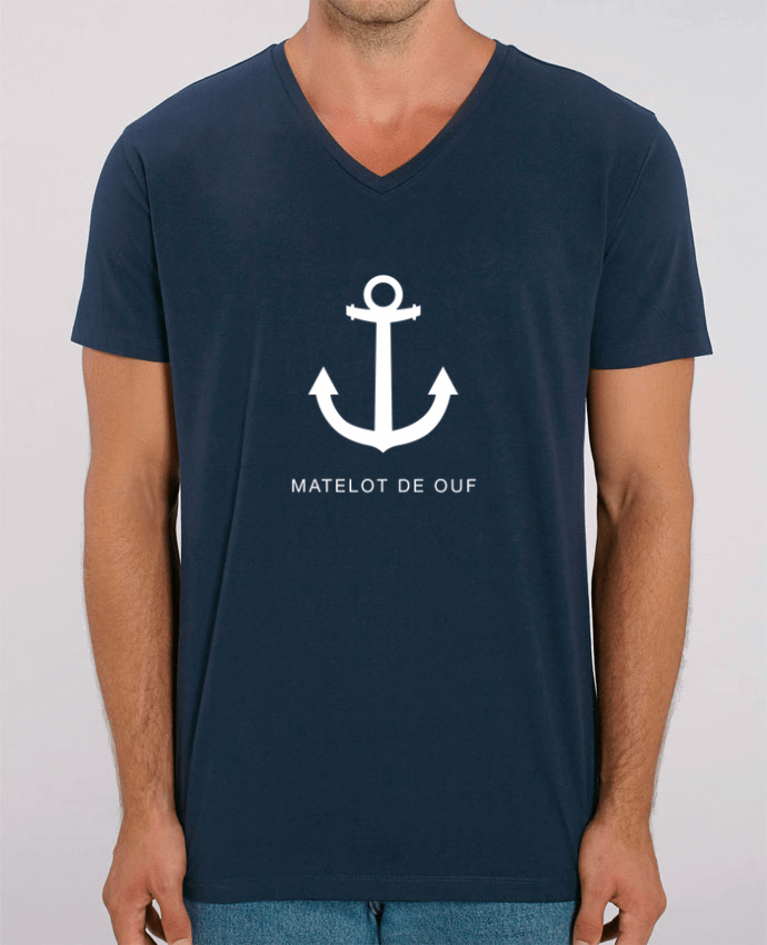 Tee Shirt Homme Col V Stanley PRESENTER une ancre marine blanche : MATELOT DE OUF ! by LF Design