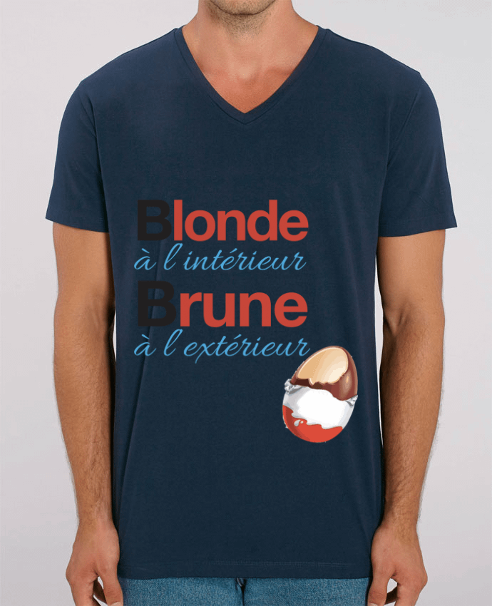 Men V-Neck T-shirt Stanley Presenter Blonde à l'intérieur / Brune à l'extérieur by Monidentitevisuelle