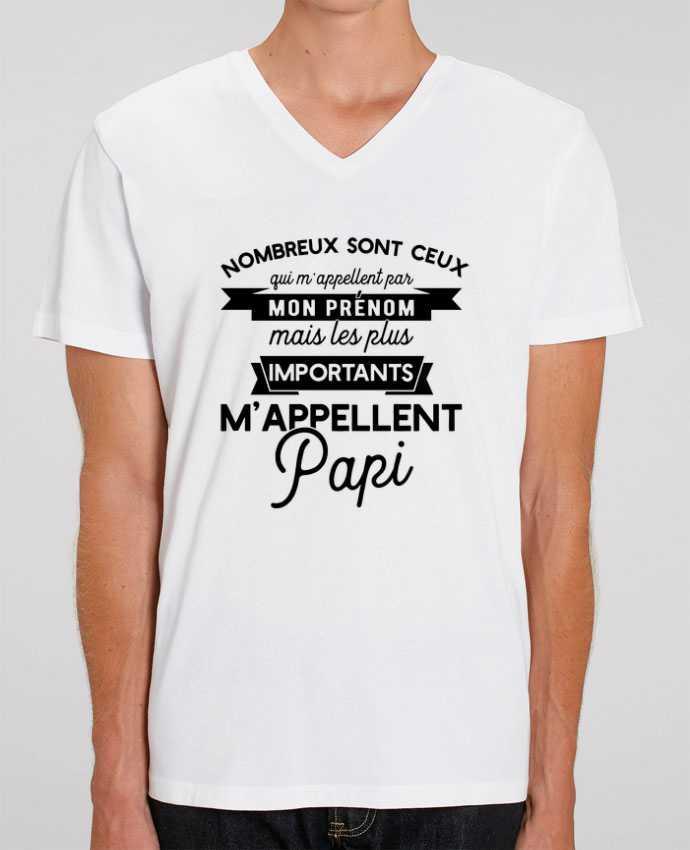 Men V-Neck T-shirt Stanley Presenter on m'appelle papi humour by Original t-shirt