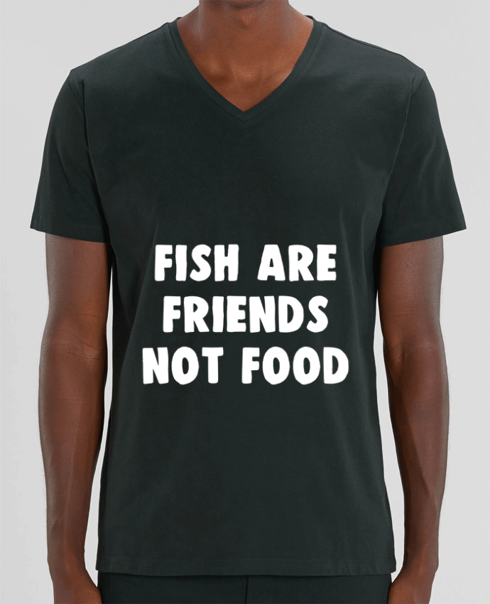 Men V-Neck T-shirt Stanley Presenter Fish are firends not food by Bichette