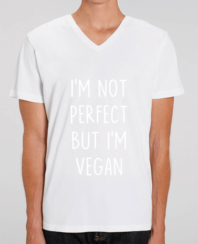 Men V-Neck T-shirt Stanley Presenter I'm not perfect but I'm vegan by Bichette
