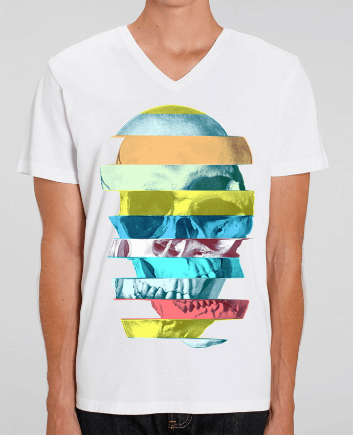 Men V-Neck T-shirt Stanley Presenter Glitch Skull by ali_gulec