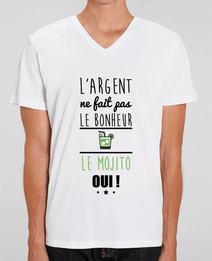Men V-Neck T-shirt Stanley Presenter L'argent ne fait pas le bonheur le mojito oui ! by Benichan