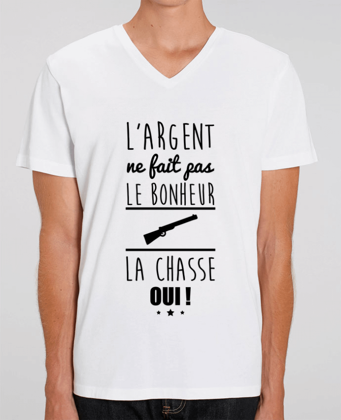 Men V-Neck T-shirt Stanley Presenter L'argent ne fait pas le bonheur la chasse oui ! by Benichan