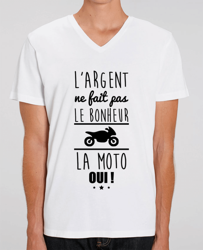 Men V-Neck T-shirt Stanley Presenter L'argent ne fait pas le bonheur la moto oui ! by Benichan