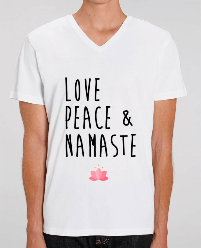 Tee Shirt Homme Col V Stanley PRESENTER Love, Peace & Namaste by tunetoo