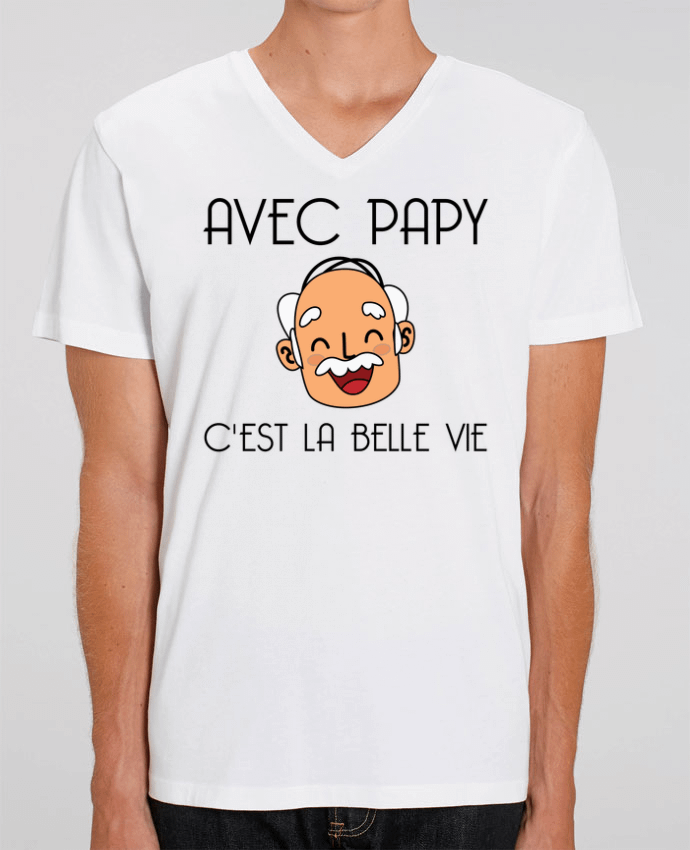 Tee Shirt Homme Col V Stanley PRESENTER Avec papy c'est la belle vie ! by tunetoo