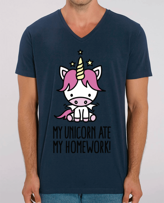 Tee Shirt Homme Col V Stanley PRESENTER My unicorn ate my homework by LaundryFactory