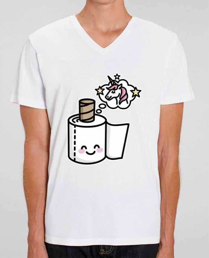 Tee Shirt Homme Col V Stanley PRESENTER BEAUTIFUL UNICORN TOILET PAPER by LaundryFactory