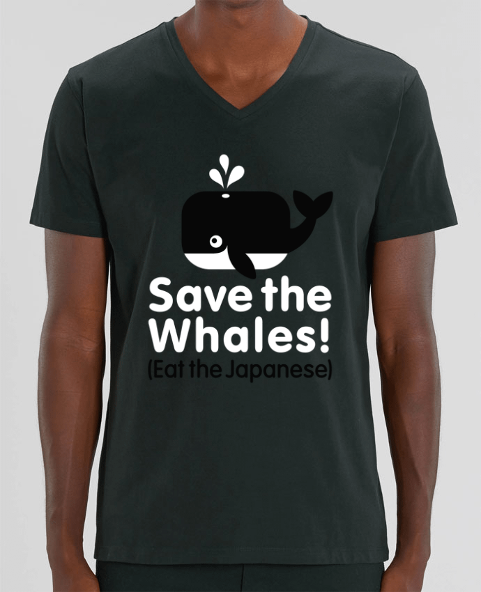 Men V-Neck T-shirt Stanley Presenter SAVE THE WHALES EAT THE JAPANESE by LaundryFactory