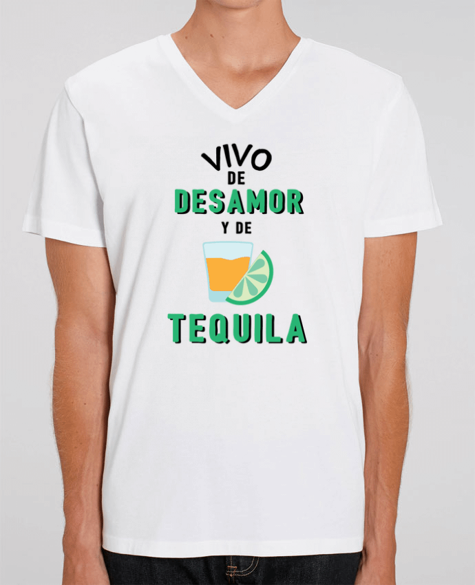 Camiseta Hombre Cuello V Stanley PRESENTER Vivo de desamor y de tequila por tunetoo