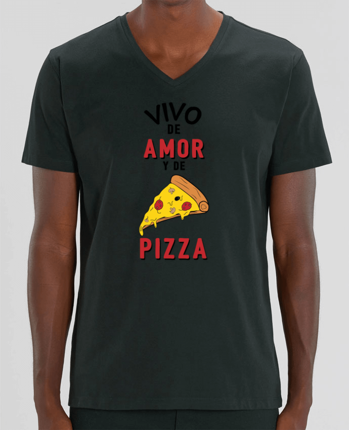 Tee Shirt Homme Col V Stanley PRESENTER Vivo de amor y de pizza by tunetoo