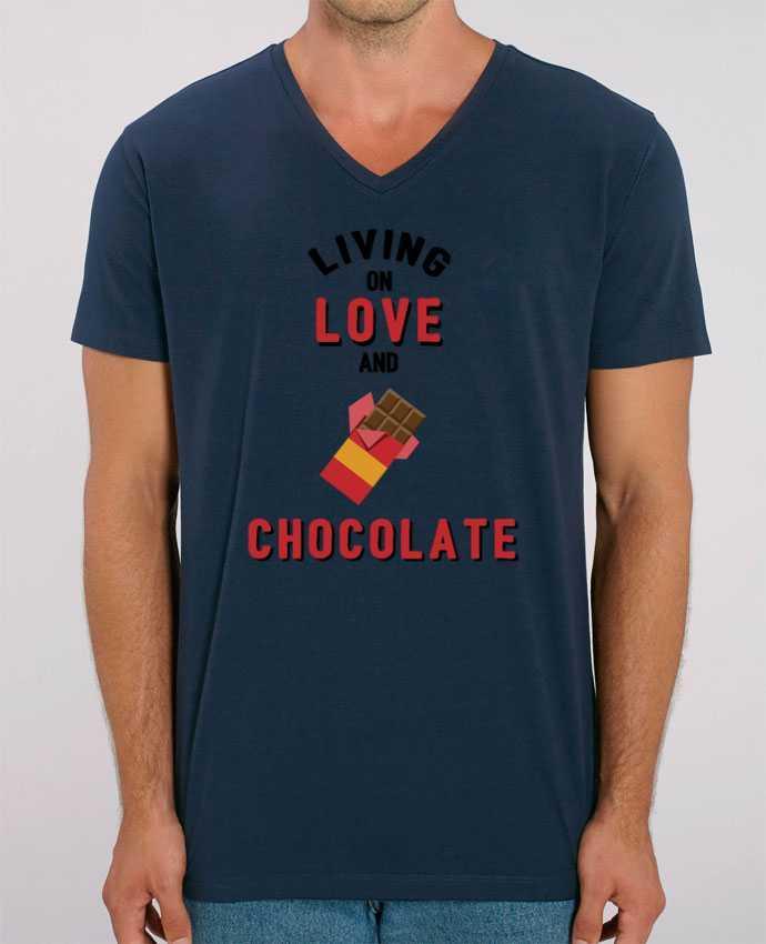Men V-Neck T-shirt Stanley Presenter Living on love and chocolate by tunetoo