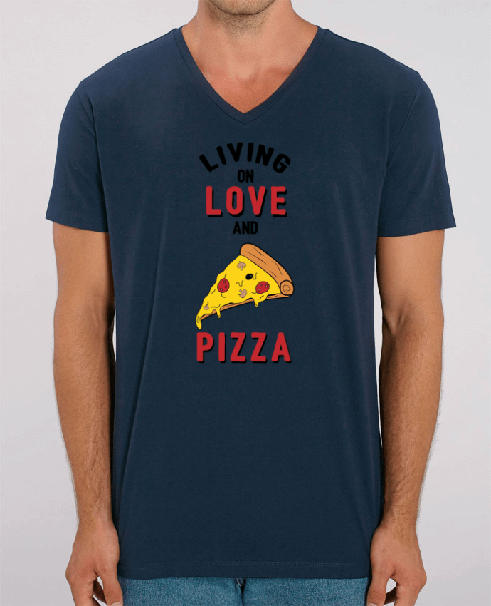 Tee Shirt Homme Col V Stanley PRESENTER Living on love and pizza by tunetoo