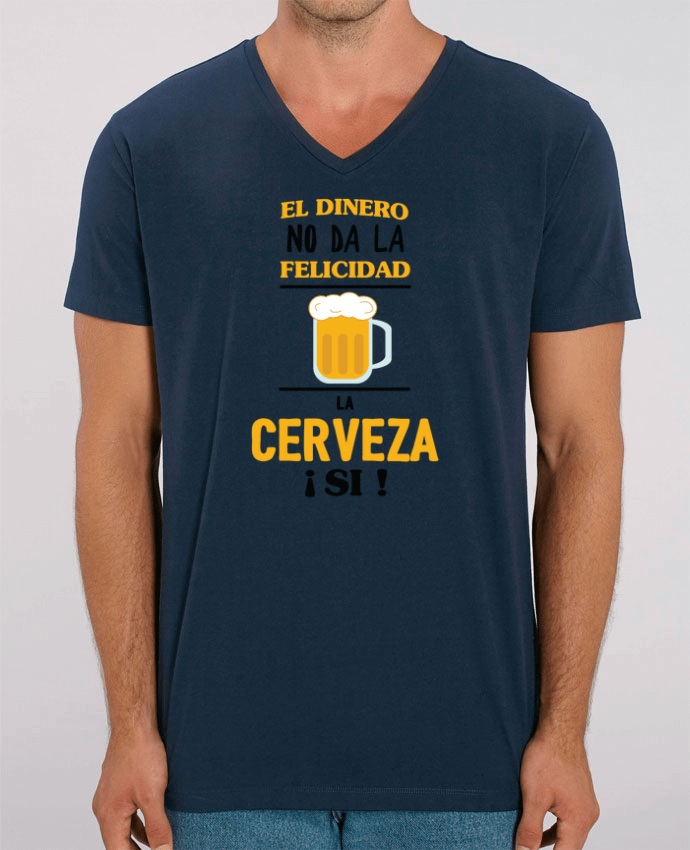 Tee Shirt Homme Col V Stanley PRESENTER El dinero no da la felicidad, la cerveza si ! by tunetoo