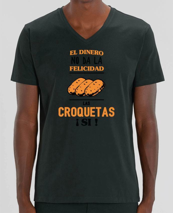 Men V-Neck T-shirt Stanley Presenter El dinero no da la felicidad, las croquetas si ! by tunetoo