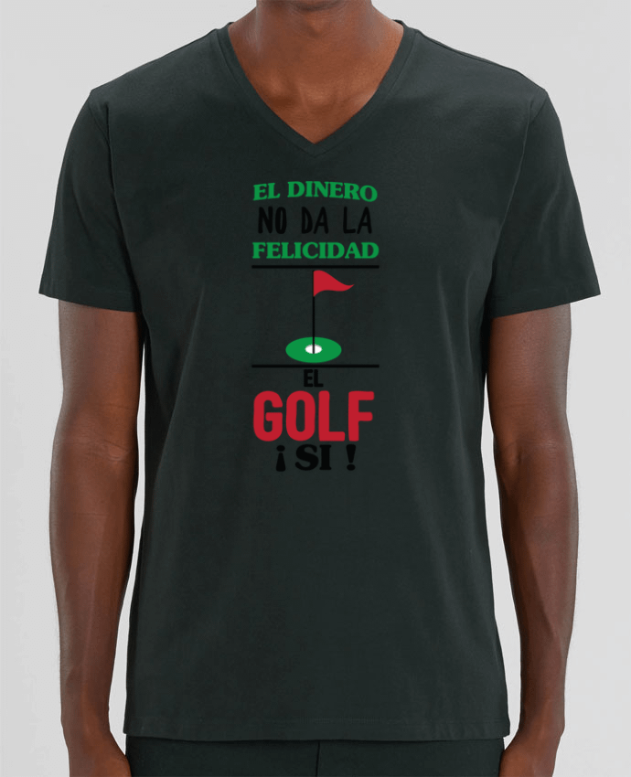 Camiseta Hombre Cuello V Stanley PRESENTER El dinero no da la felicidad, el golf si ! por tunetoo